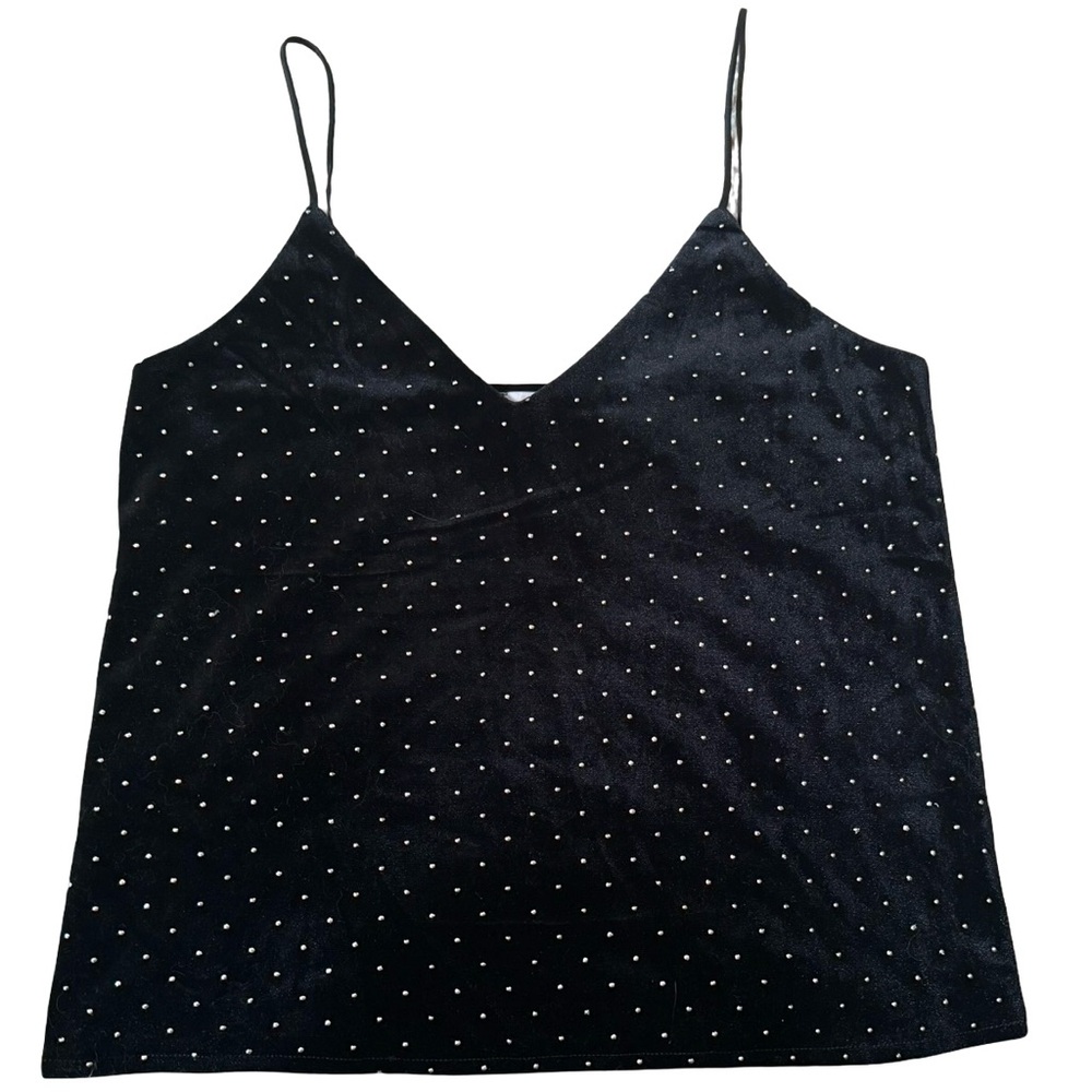 (NWT) Mango - Women’s Black Velvet Camisole with Silver Stud Embellishments